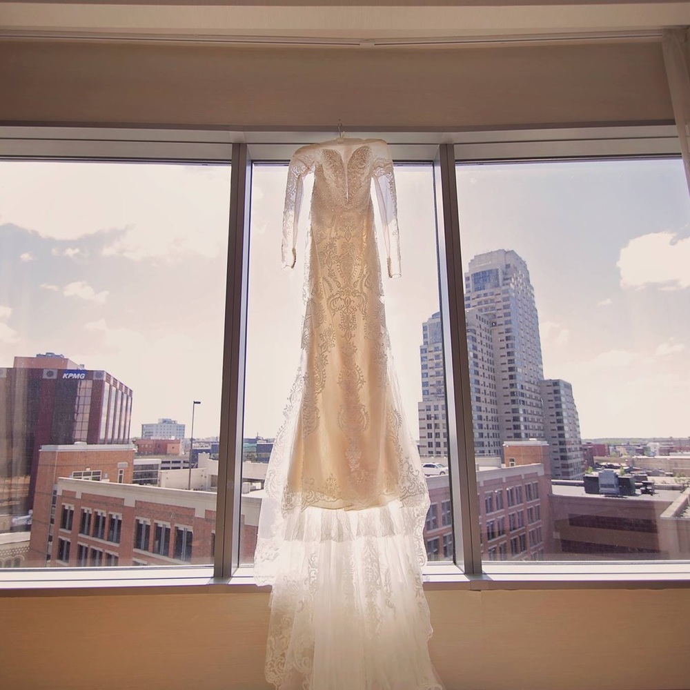 Long Sleeve Lace Wedding Gown & Cathedral Veil